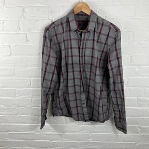 Untuckit Men's Plaid Slim Fit Button Down Shirt Long Sleeves Gray Maroon Size M